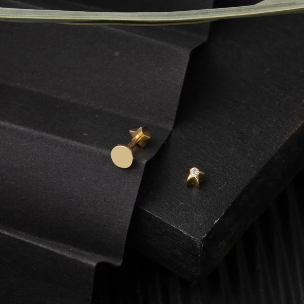 14 Ayar Altın Tragus Piercing Küpe - 4