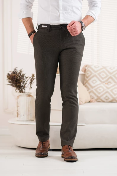 ECER BELİ İPLİKLİ REGULAR FİT DESENLİ ERKEK KUMAŞ PANTOLON - 2