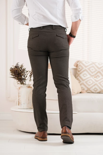 ECER BELİ İPLİKLİ REGULAR FİT DESENLİ ERKEK KUMAŞ PANTOLON - 5