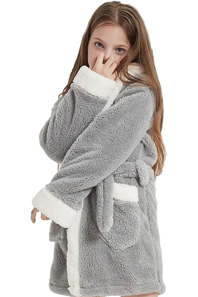 Bunny Kapşonlu Unisex Wellsoft Çocuk Peluş Sabahlık | Bornoz - 3