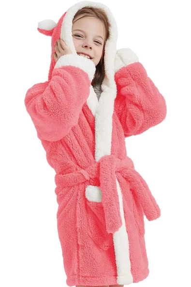 Bunny Kapşonlu Unisex Wellsoft Çocuk Peluş Sabahlık | Bornoz - 6
