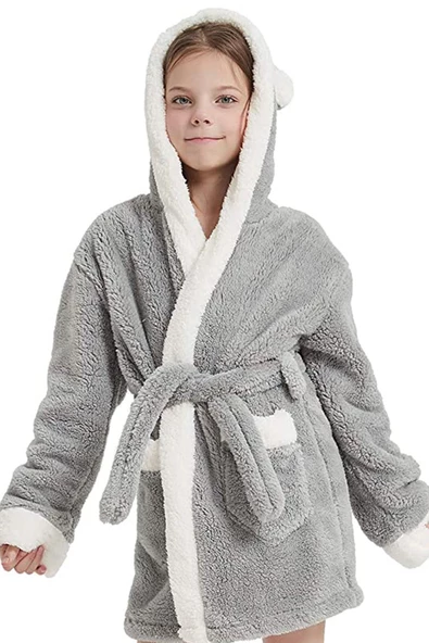Bunny Kapşonlu Unisex Wellsoft Çocuk Peluş Sabahlık | Bornoz - 5