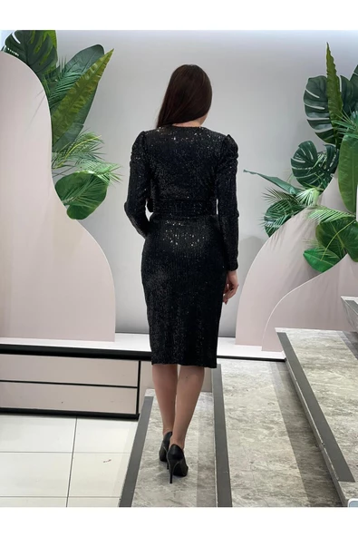 Modatalika Kadın Pullu Kemerli Kısa Abiye Elbise - Resim 4