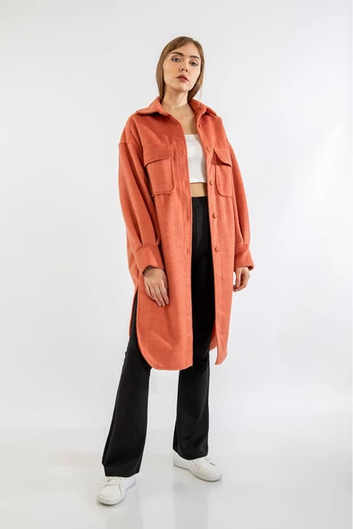 SASHA MODA CEKET SOMON S-M - Oduncu Kumaş Gömlek Yaka Oversize/Salaş Kadın Ceke - 1