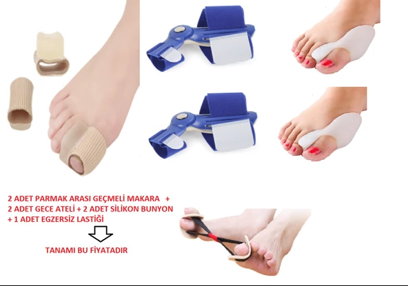 HALLUKS VALGUS GECE ATELİ AYAK PARMAK AYIRICI ATELİ BUNYON PARMAK ARASI MAKARA FULL SET