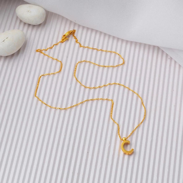 22 Ayar C Harfi Altın Kolye - Resim 6