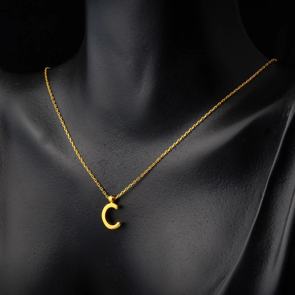 22 Ayar C Harfi Altın Kolye - Resim 2