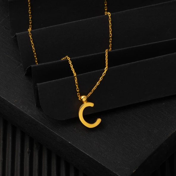 22 Ayar C Harfi Altın Kolye - Resim 4