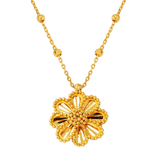 22 Ayar Altın Popcorn Zincirli Papatya Kolye ürün görseli 1