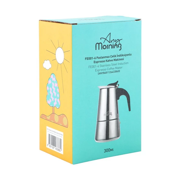 Any Morning Fe001-6 Espresso Kahve Makinesi Paslanmaz Çelik İndüksiyonlu Moka Pot 300 Ml - 9