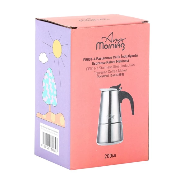 Any Morning Fe001-6 Espresso Kahve Makinesi Paslanmaz Çelik İndüksiyonlu Moka Pot 300 Ml - 8