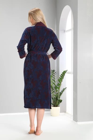 Siyah Bordo Jakarlı Bambu Cotton Bayan Sabahlık - 4