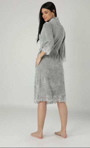Küf Yeşili Dantelli Bambu Cotton Bayan Sabahlık Bornoz - 7
