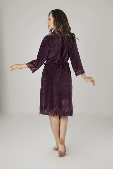 Küf Yeşili Dantelli Bambu Cotton Bayan Sabahlık Bornoz - 2