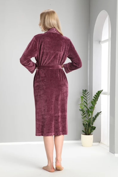 Mürdüm Yaka Jakarlı Bambu Cotton Bayan Sabahlık - 2