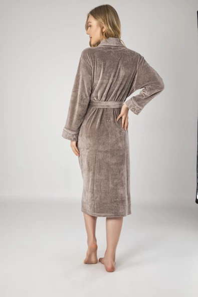 Mürdüm Yaka Jakarlı Bambu Cotton Bayan Sabahlık - 4