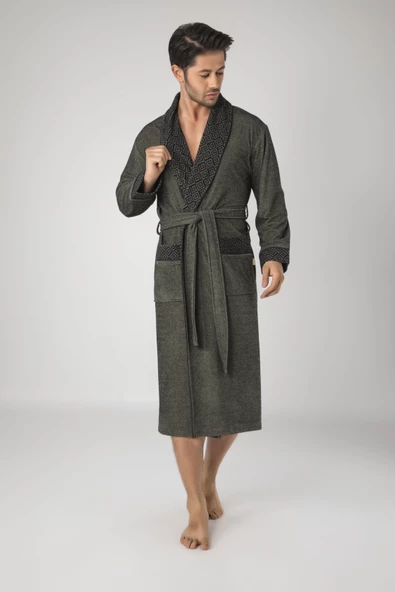 G Desen Gri Kırçıllı Bambu Cotton Erkek Sabahlık Bornoz - 3