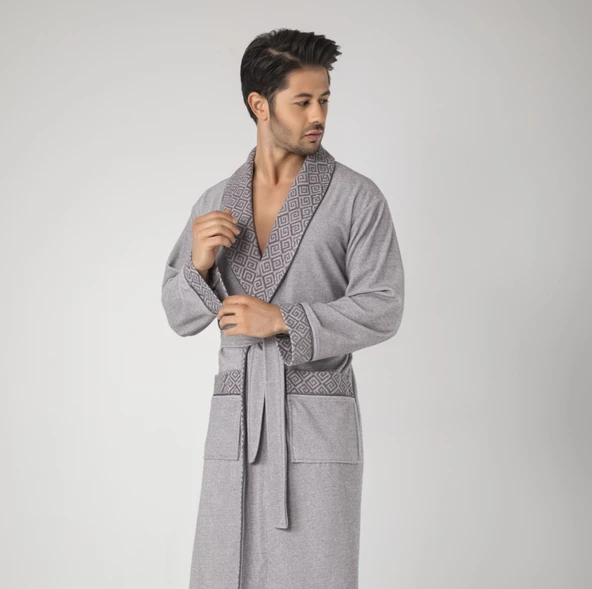G Desen Gri Kırçıllı Bambu Cotton Erkek Sabahlık Bornoz