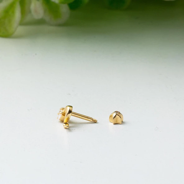 14 Ayar Altın Piercing Tragus Küpe - 3