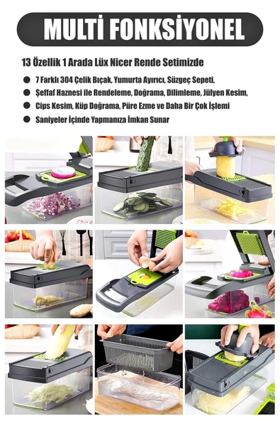 Vegetable Chopper Küp Rende Hazneli Sebze Doğrayıcı Dicer Dilimleyici Kesici Fonksiyonel Mutfak Set - 5