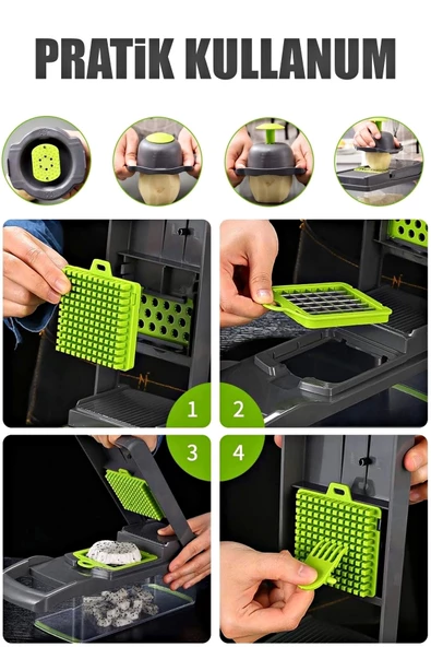 Vegetable Chopper Küp Rende Hazneli Sebze Doğrayıcı Dicer Dilimleyici Kesici Fonksiyonel Mutfak Set - 4