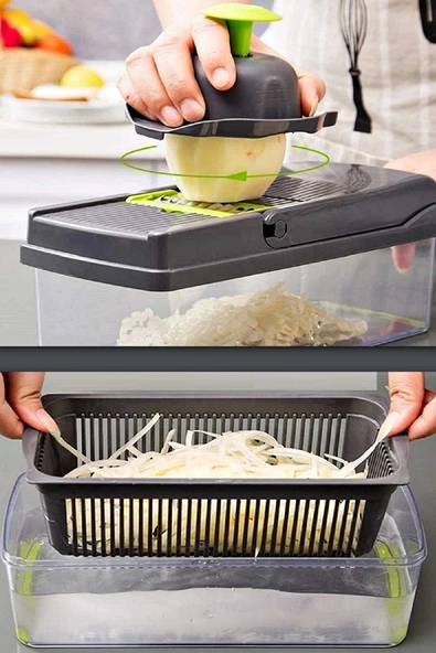 Vegetable Chopper Küp Rende Hazneli Sebze Doğrayıcı Dicer Dilimleyici Kesici Fonksiyonel Mutfak Set - 6
