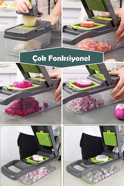 Vegetable Chopper Küp Rende Hazneli Sebze Doğrayıcı Dicer Dilimleyici Kesici Fonksiyonel Mutfak Set - 3