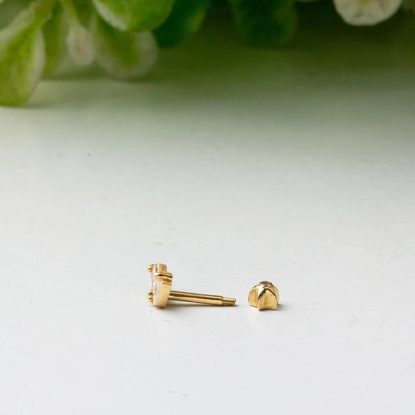 14 Ayar Altın Baget Taşlı Tragus Küpe - 3
