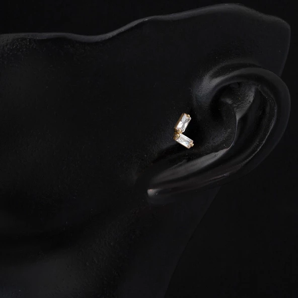 14 Ayar Altın Baget Taşlı Tragus Küpe - 2