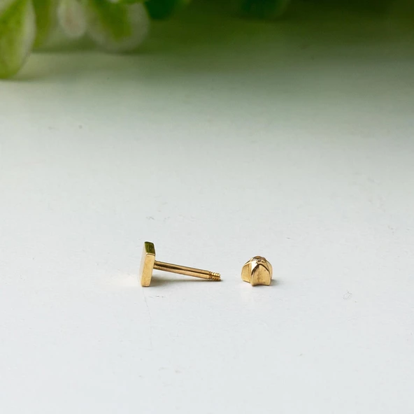 14 Ayar Altın Kare Tragus Küpe - 3