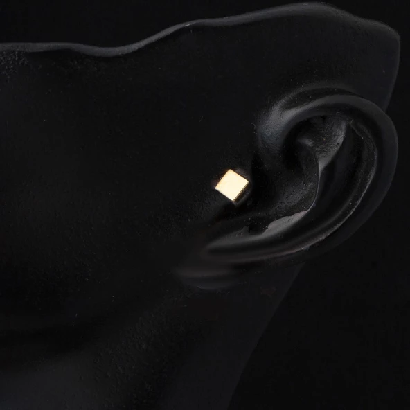 14 Ayar Altın Kare Tragus Küpe - 2