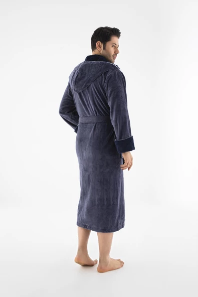 Krem  Kapüşonlu Sports Nakışlı BambuPamuklu Erkek Bornozu - 8