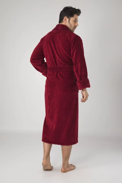 Taş Rengi Pitikare Desenli Bambo Cotton Erkek Bornozu - 6