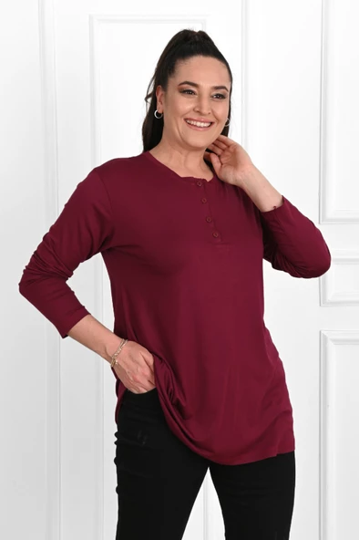 Kadın Düğme Detaylı Büyük Beden Bluz 1376-23 - 11