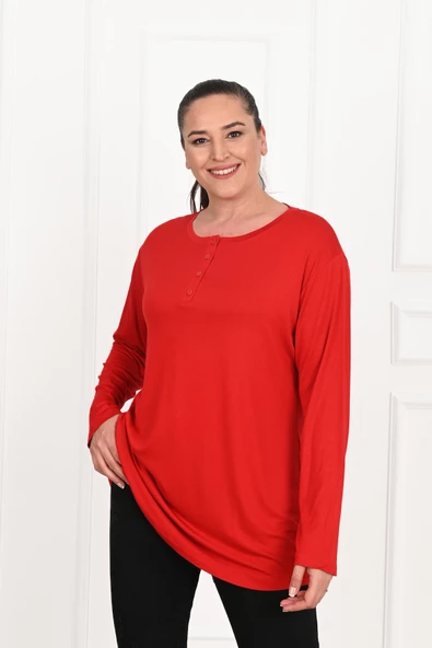 Kadın Düğme Detaylı Büyük Beden Bluz 1376-23 - 6