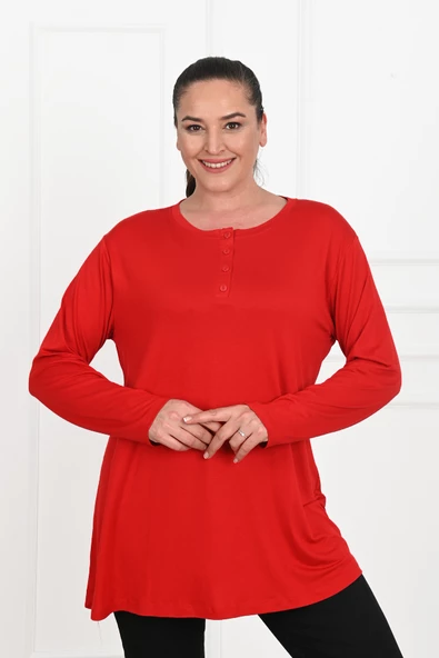 Kadın Düğme Detaylı Büyük Beden Bluz 1376-23 - 8