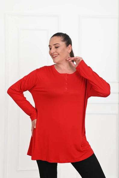 Kadın Düğme Detaylı Büyük Beden Bluz 1376-23 - 9