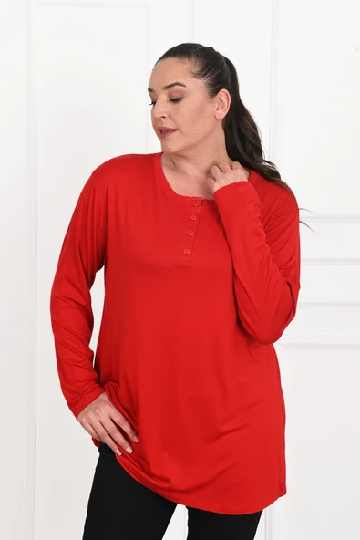 Kadın Düğme Detaylı Büyük Beden Bluz 1376-23 - 7