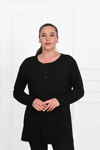Kadın Düğme Detaylı Büyük Beden Bluz 1376-23 - 2