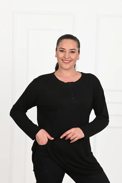 Kadın Düğme Detaylı Büyük Beden Bluz 1376-23 - 4