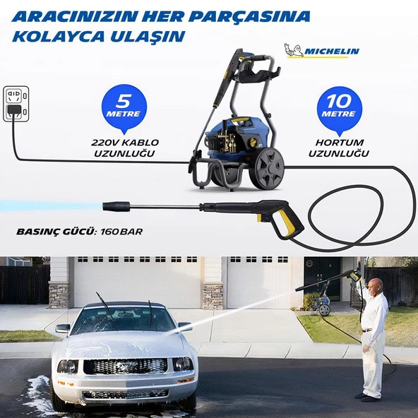 Michelin Mpx160ck 2900Watt 160Bar İndüksiyon Motor Yağ Soğutmalı Profesyonel Basınçlı Yıkama - Resim 12