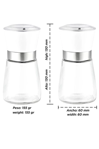 Tilbe Home 2'li Karabiber Tuzluk Değirmeni Seramik Bıçaklı Öğütücü Orta Boy Dayanıklı Cam Baharat Öğütücü Seti - Resim 2