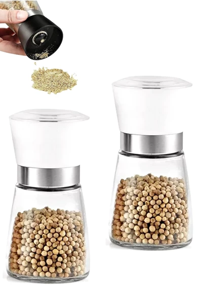 Tilbe Home 2'li Karabiber Tuzluk Değirmeni Seramik Bıçaklı Öğütücü Orta Boy Dayanıklı Cam Baharat Öğütücü Seti ürün görseli 1