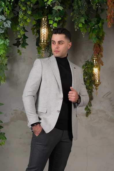 SİR YÜNLÜ MONO YAKA KAŞMİR ÇİFT YIRTMAÇ 6 DROP KIŞLIK ERKEK TEK CEKET SR67502 - 4