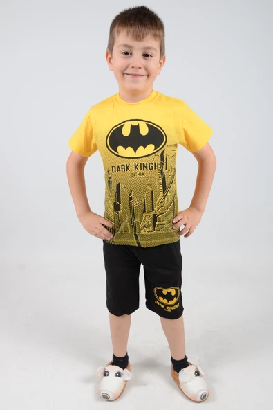 Baskılı Şortlu 9-12 Yaş Sarı Batman Çocuk İkili Takım - 4