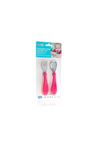Babyjem Paslanmaz Çelik Çatal Kaşık Seti / Pembe - 7