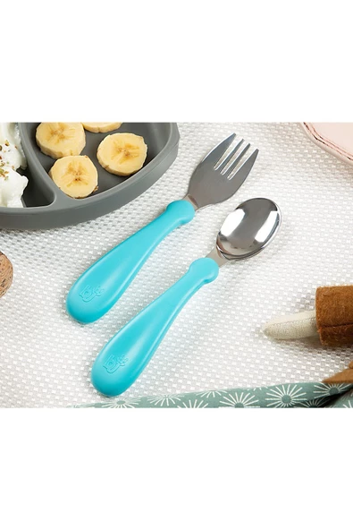 Babyjem Paslanmaz Çelik Çatal Kaşık Seti / Turkuaz - 2