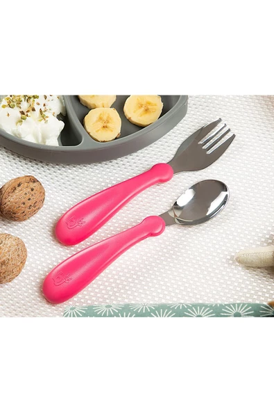Babyjem Paslanmaz Çelik Çatal Kaşık Seti / Pembe - 3