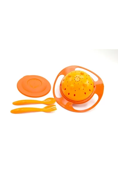 Babyjem Dökülmeyen Tabak Turuncu & Mama Kaşık Çatal Takımı Turuncu - Resim 2