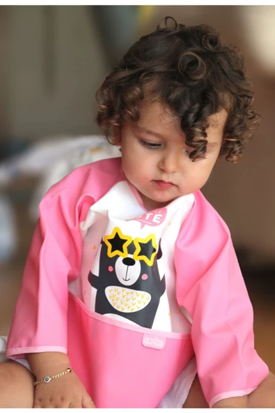 Babyjem Poli Muşamba Kollu Önlük Pembe - Resim 2